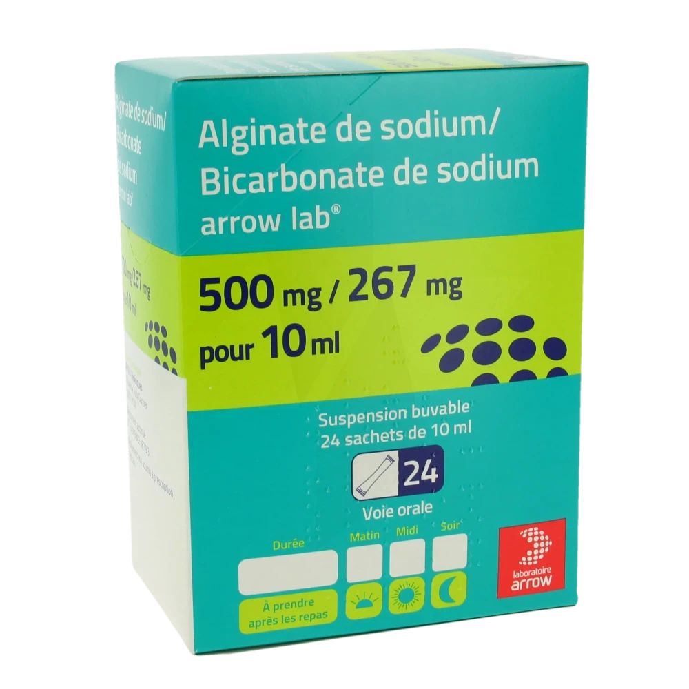 Alginate De Sodium/bicarbonate De Sodium Arrow Lab 500 Mg/267 Mg Pour 10 Ml, Suspension Buvable En Sachet