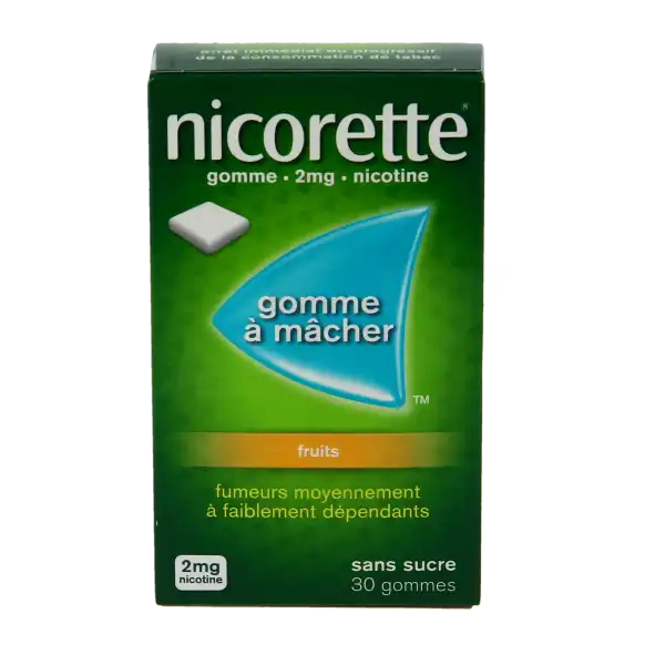 Nicorette Fruits 2 Mg Sans Sucre, Gomme à Mâcher Médicamenteuse édulcorée Au Xylitol Et à L'acésulfame Potassique