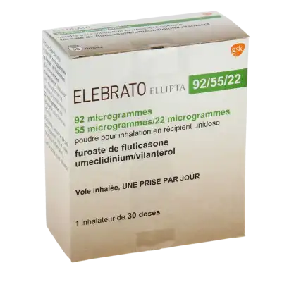 ELEBRATO ELLIPTA 92 microgrammes/55 microgrammes/22 microgrammes, poudre pour inhalation en récipient unidose