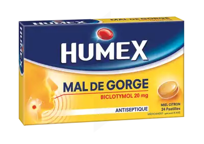 HUMEX MAL DE GORGE BICLOTYMOL 20 mg MIEL CITRON, pastille