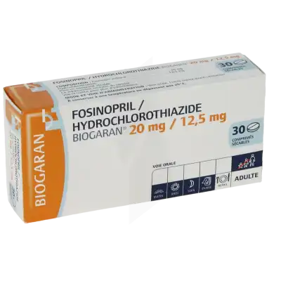 Fosinopril/hydrochlorothiazide Biogaran 20 Mg/12,5 Mg, Comprimé Sécable à CANALS