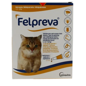 Felpreva Solution Pour Spot-on Pour Chats Moyens (> 2,5 - 5 Kg), Solution Pour Spot-on