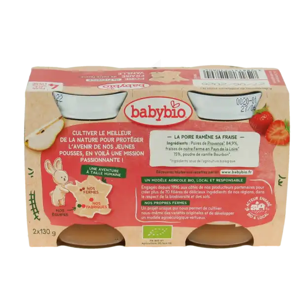 Babybio Alimentation Infantile Poire Fraises Vanille 2pots/130g