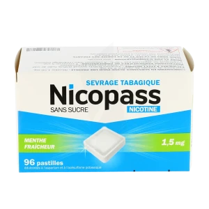 Nicopass 1,5 Mg Sans Sucre Menthe Fraicheur, Pastille édulcorée à L'aspartam Et à L'acésulfame Potassique