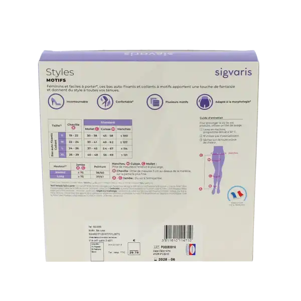 Sigvaris Styles Motifs Plumetis Bas Auto-fixants Classe 2 Femme Noir Normal S