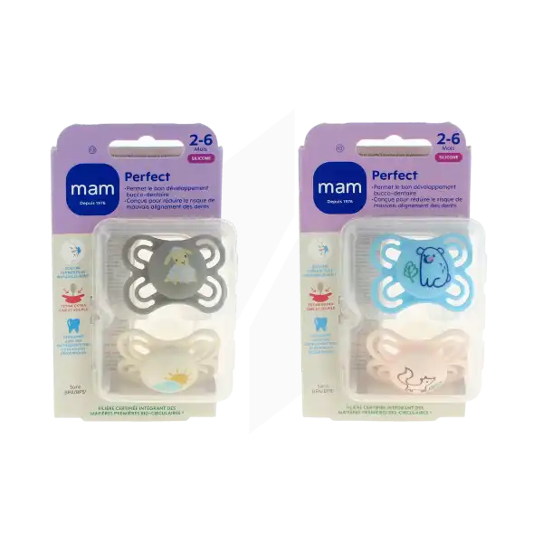 MAM PERFECT Sucette anatomique silicone 2-6 mois Boîte de 2