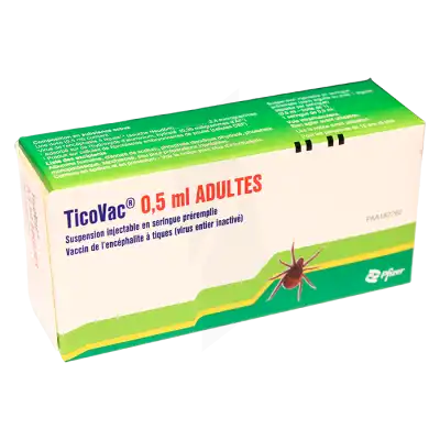TICOVAC 0,5 ml ADULTES, suspension injectable en seringue préremplie. Vaccin de l'encéphalite à tiques (virus entier inactivé)