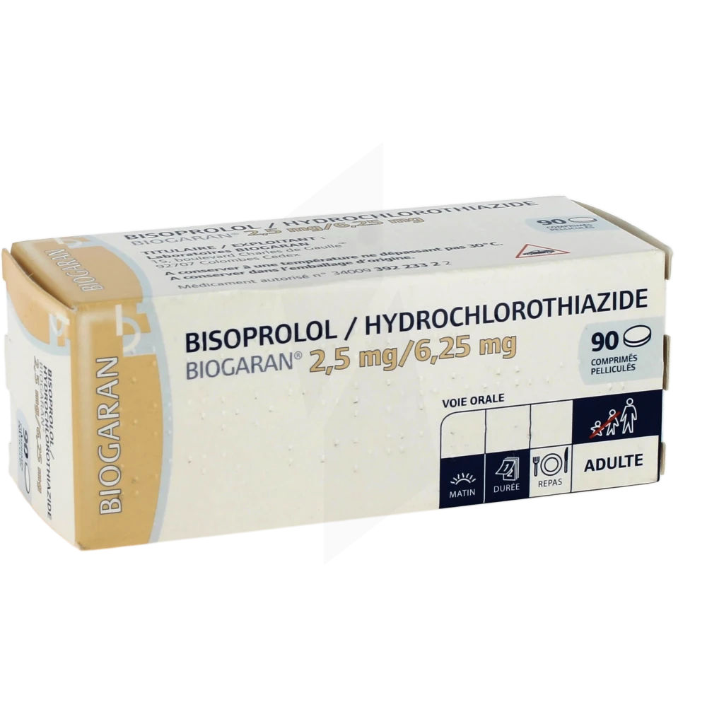 Bisoprolol/hydrochlorothiazide Biogaran 2,5 Mg/6,25 Mg, Comprimé Pelliculé