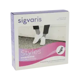 Sigvaris Styles Motifs Mariniere Chaussettes  Femme Classe 2 Marine Blanc Medium Normal à PINS-JUSTARET