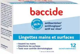 Baccide Lingette désinfectante mains & surface 12 Pochettes