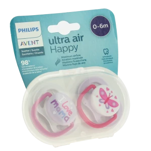 Avent Ultra Air Sucette Silicone 0-6mois Girl Love Mama B/2