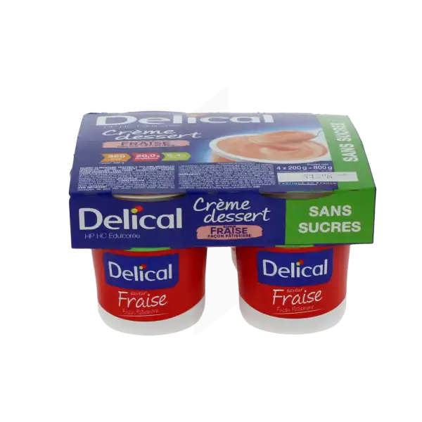 Delical Crème Hp Hc Sans Sucres Nutriment Fraise Façon Pâtissière 4pots/200g