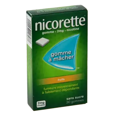 Nicorette Fruits 2 Mg Sans Sucre, Gomme à Mâcher Médicamenteuse édulcorée Au Xylitol Et à L'acésulfame Potassique à Agen