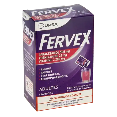 Fervex Etat Grippal Paracetamol/vitamine C/pheniramine Adultes Framboise, Granulés Pour Solution Buvable En Sachet à CUERS