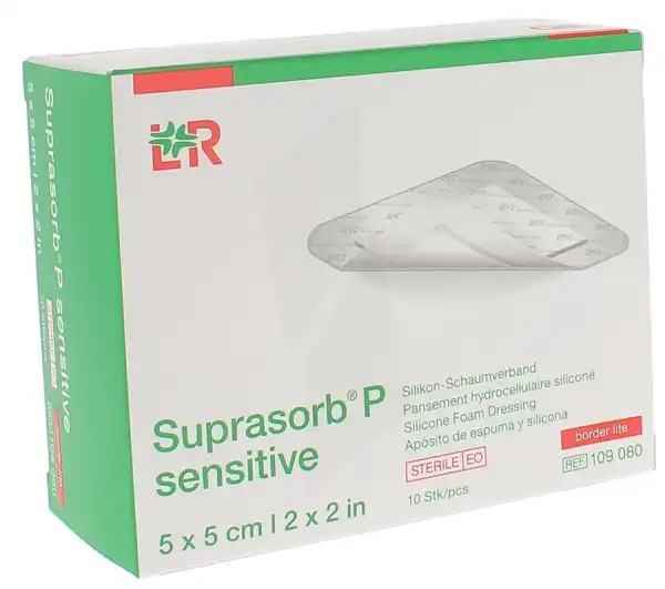 Suprasorb P Sensitive Border Lite Pansements Hydrocellulaires Siliconés Stériles 5x5cm B/10