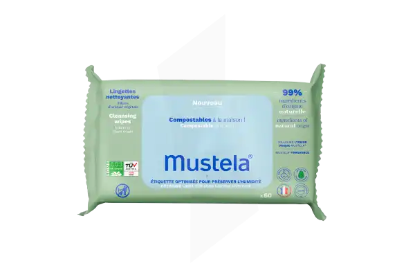 Mustela Lingettes nettoyantes compostables parfumées Paquet de 60