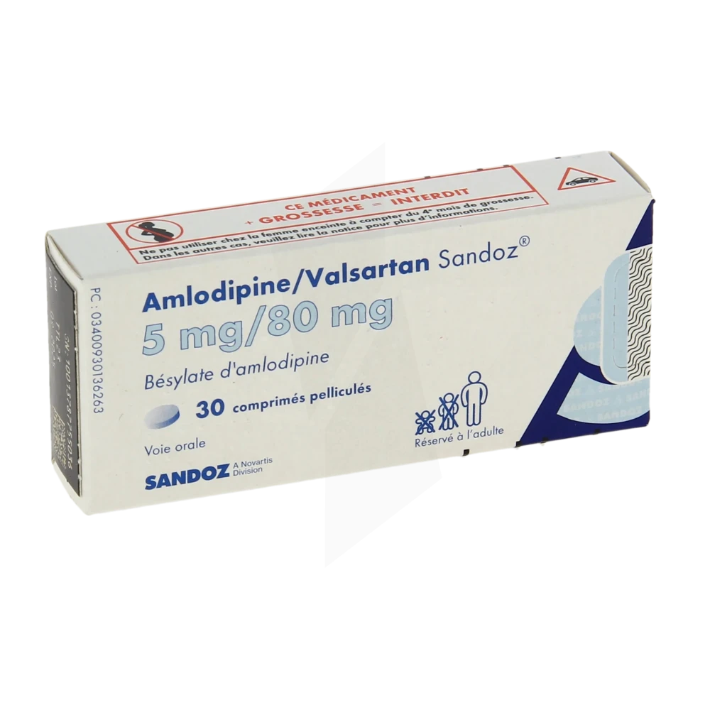 Amlodipine/valsartan Sandoz 5 Mg/80 Mg, Comprimé Pelliculé