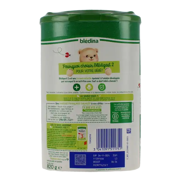 Blédina Blédilait Premium 2 Lait En Poudre B/820g