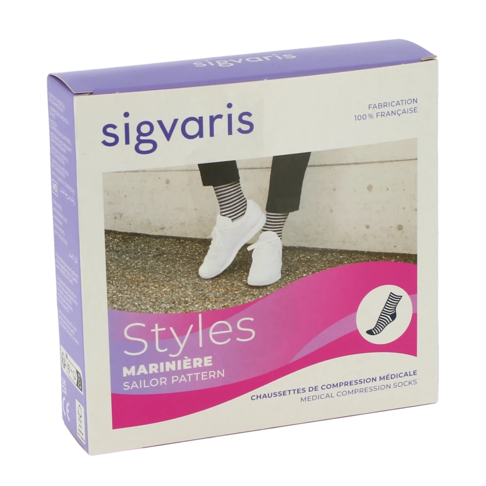 Sigvaris Styles Marinière Chaussette Classe 2 Femme Ecru/blanc Long L