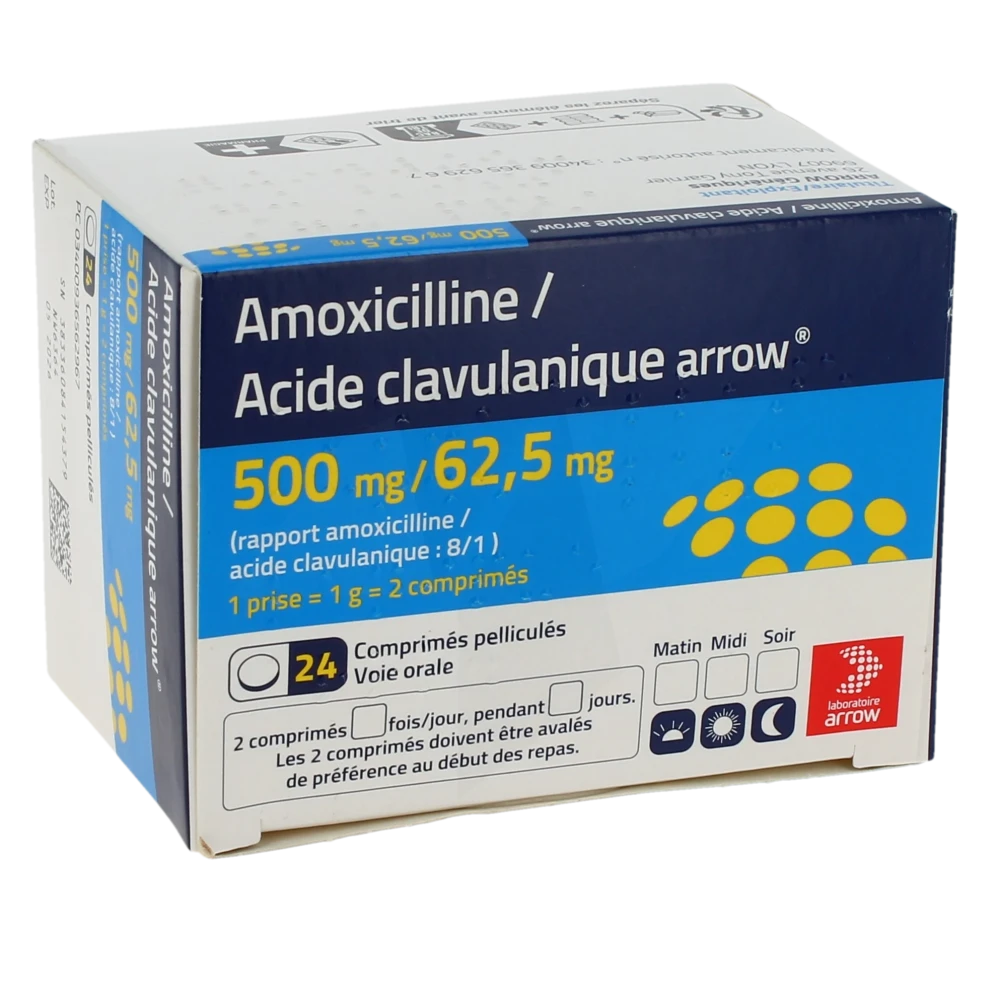 Amoxicilline/acide Clavulanique Arrow 500 Mg/62,5 Mg Adultes, Comprimé Pelliculé (rapport Amoxicilline/acide Clavulanique : 8/1)