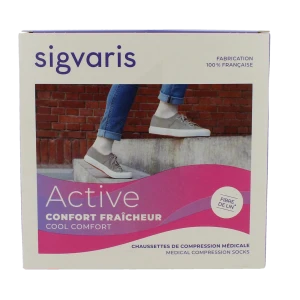 Sigvaris Active Confort Fraîcheur Origin Lin Chaussette Classe 2 Femme Ecru Long M