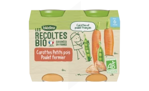 Blédina Les Récoltes Bio Carottes Petits Pois Poulet 2 Pots/200g