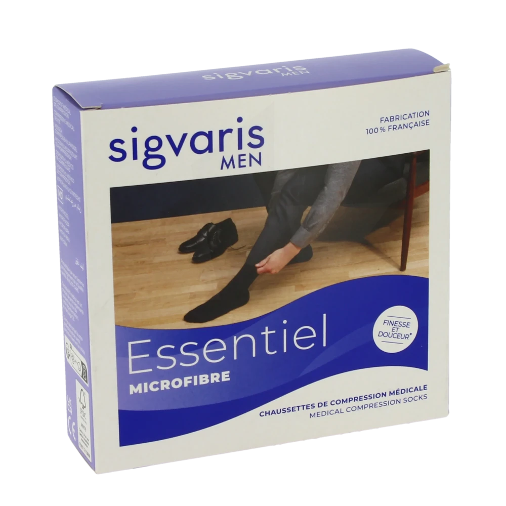 Sigvaris Essentiel Microfibre Chaussettes  Homme Classe 2 Gris Anthracite Large Normal