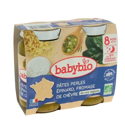 BABYBIO Alimentation infantile bonne nuit pâtes perles épinard chèvre morceaux 2Pots/200g