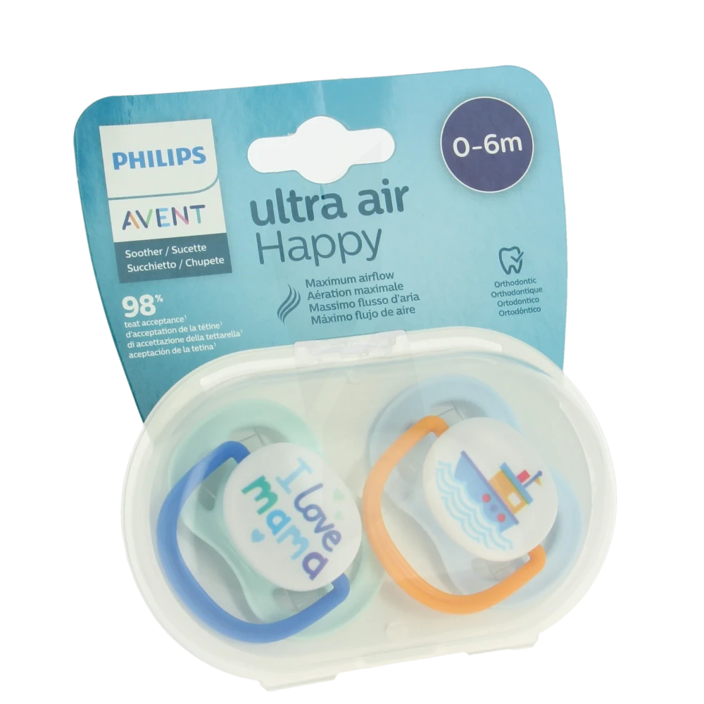 Avent Ultra Air Sucette Silicone 0-6mois Boy Love Mama B/2