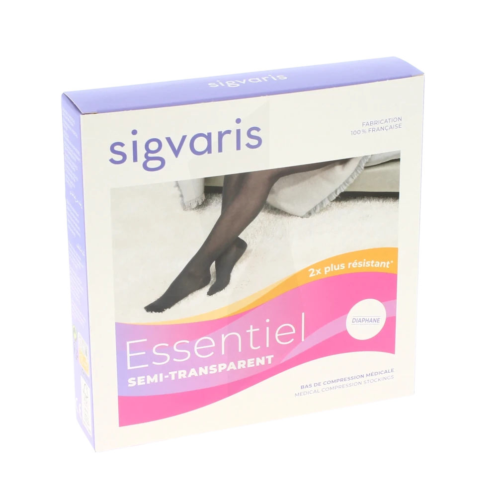 Sigvaris Essentiel Semi-transparent Bas Auto-fixants  Femme Classe 2 Dune Small Long