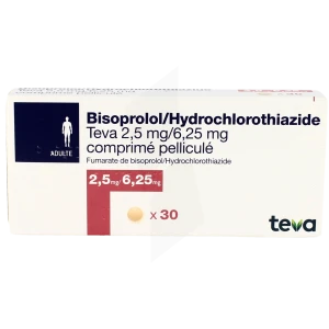 Bisoprolol/hydrochlorothiazide Teva 2,5 Mg/6,25 Mg, Comprimé Pelliculé