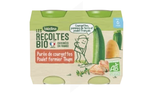 Blédina Les Récoltes Bio Purée De Courgettes Poulet Thym 2 Pots/200g