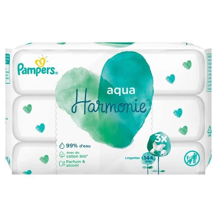 Pharmacie des Farideuils - Parapharmacie Pampers Aqua Harmonie Lingette  Imprégnée 3 Paquets/48 - La Lande-de-Fronsac