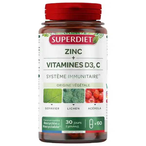 Superdiet Zinc + Vitamines D3 C Gélules B/60