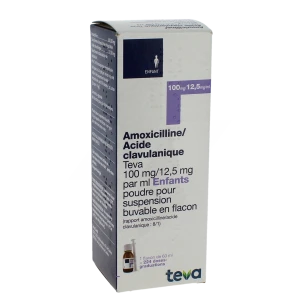 Amoxicilline/acide Clavulanique Teva 100 Mg/12,5 Mg Par Ml Enfants, Poudre Pour Suspension Buvable En Flacon (rapport Amoxicilline/acide Clavulanique : 8/1)