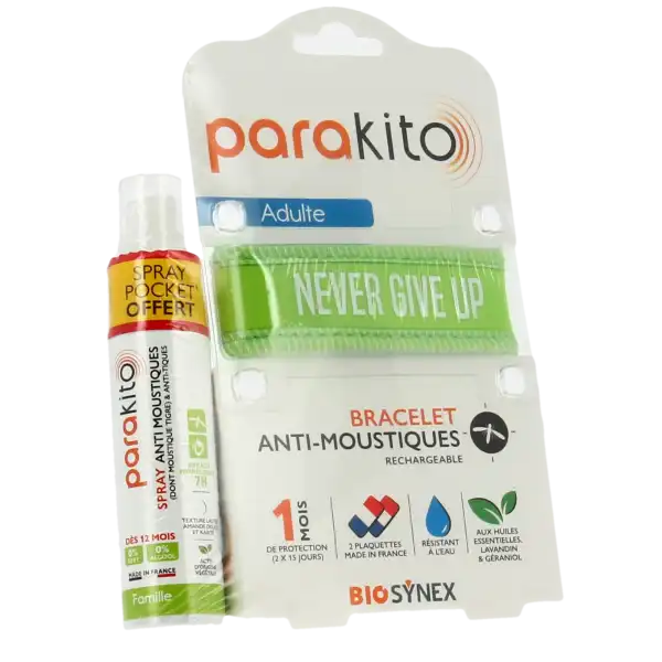 Parakito Bracelet Anti-moustique Adulte Good Vibes Vert +spray Offert 30ml