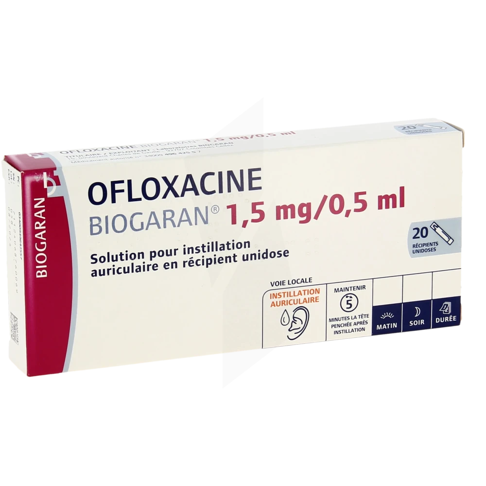 Ofloxacine Biogaran 1,5 Mg/0,5 Ml, Solution Pour Instillation Auriculaire En Récipient Unidose