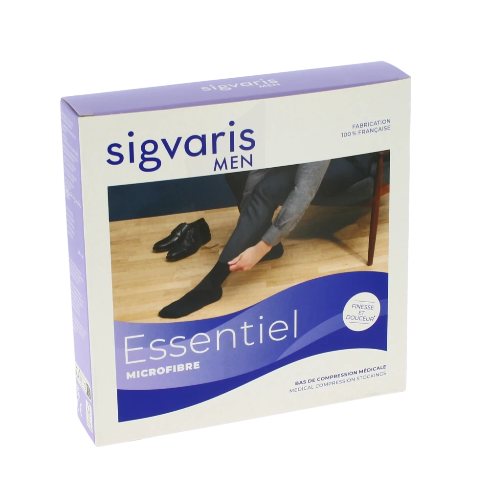 Sigvaris Essentiel Microfibre Bas Auto-fixants  Homme Classe 2 Noir Medium Long