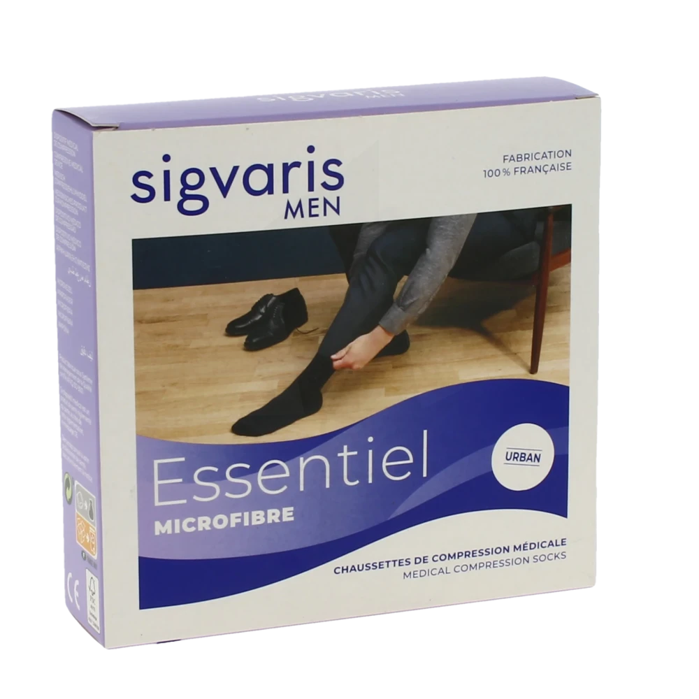 Sigvaris Essentiel Microfibre Chaussettes  Homme Classe 2 Gris Clair Small Normal