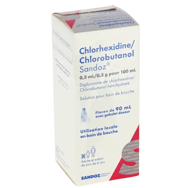 Chlorhexidine/chlorobutanol Sandoz 0,5 Ml/0,5 G Pour 100 Ml, Solution Pour Bain De Bouche En Flacon