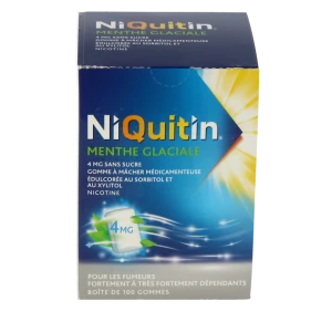 Niquitin Menthe Glaciale 4 Mg Sans Sucre, Gomme à Mâcher Médicamenteuse édulcorée Au Sorbitol Et Au Xylitol