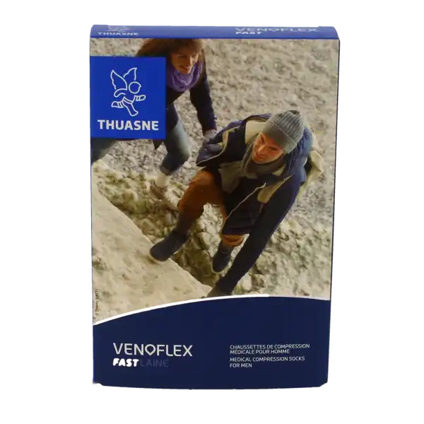 Thuasne Venoflex 2 Fast - Laine Homme, Noir Court T2