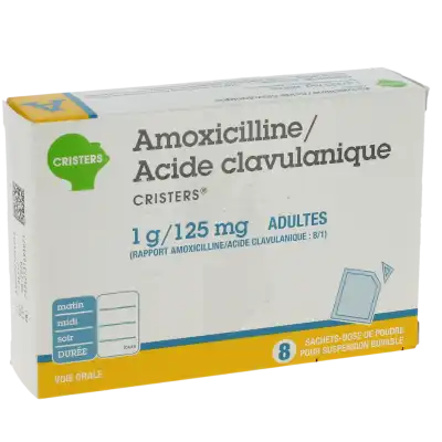 AMOXICILLINE/ACIDE CLAVULANIQUE CRISTERS 1 g/125 mg ADULTES, poudre pour suspension buvable en sachet-dose (rapport amoxicilline/acide clavulanique : 8/1)