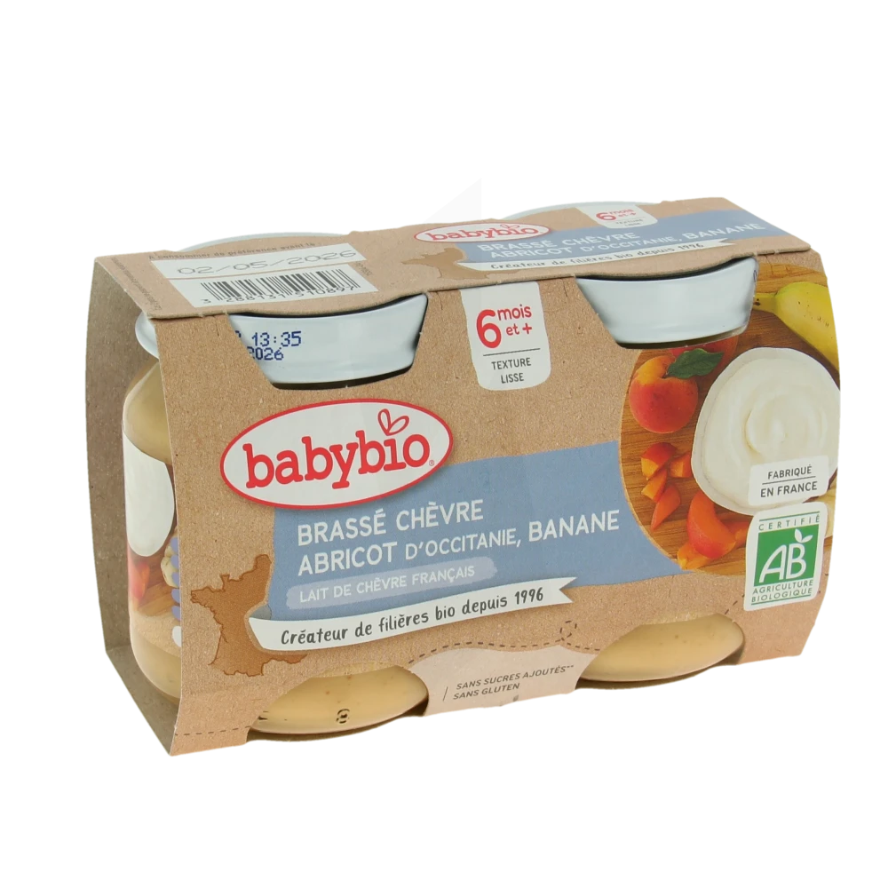 Babybio Alimentation Infantile Brassé Lait De Chèvre Abricot Banane 2pots/130g
