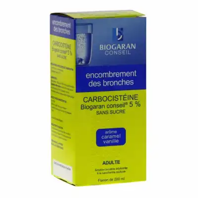 Carbocisteine Biogaran Conseil 5 Pour Cent Sans Sucre, Solution Buvable En Flacon édulcorée à La Saccharine Sodique à SAINT-CYR-SUR-MER