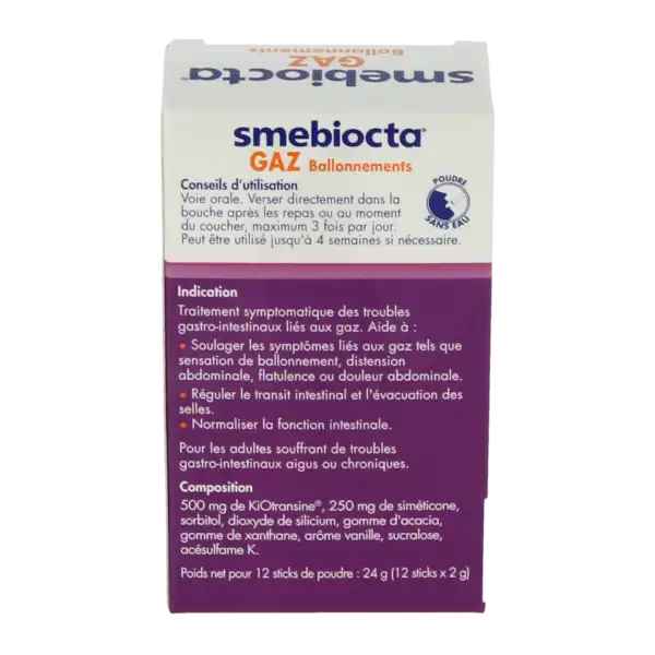 Smebiocta Gaz Et Ballonnements Poudre 12 Sticks/2g