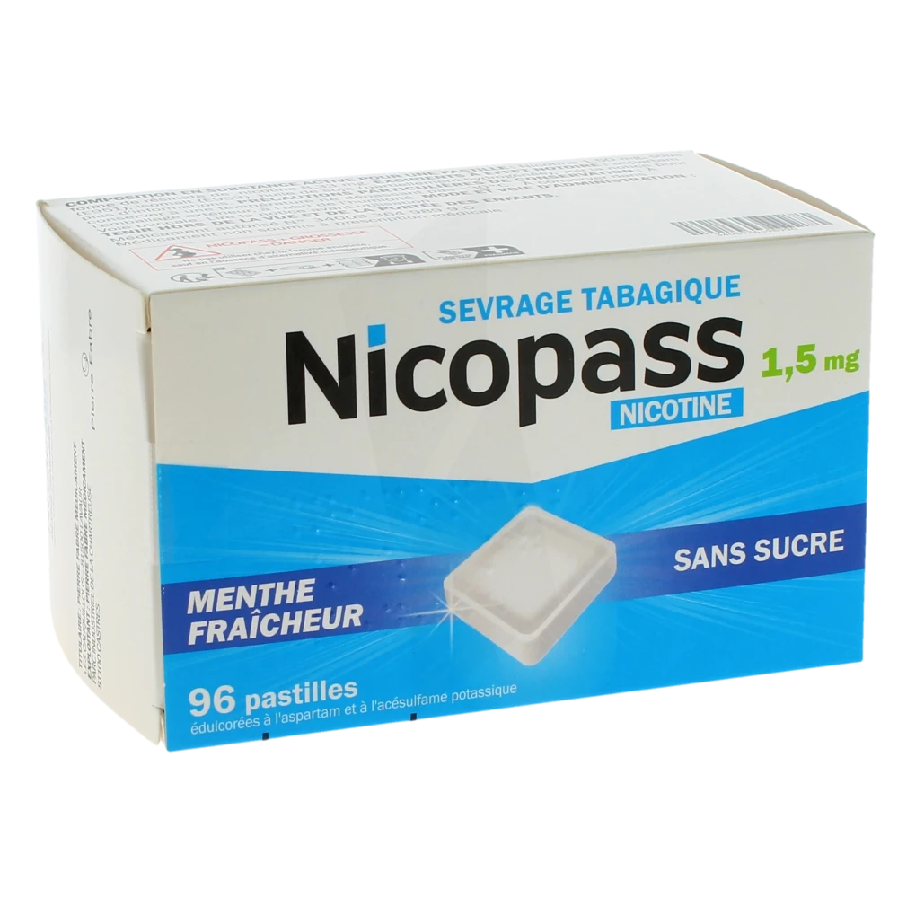 Nicopass 1,5 Mg Sans Sucre Menthe Fraicheur, Pastille édulcorée à L'aspartam Et à L'acésulfame Potassique