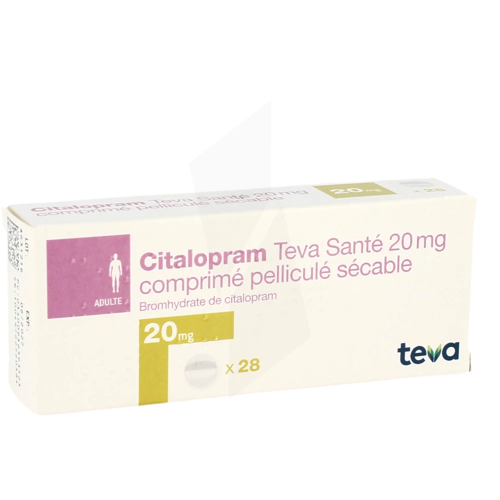 Citalopram Teva Sante 20 Mg, Comprimé Pelliculé Sécable