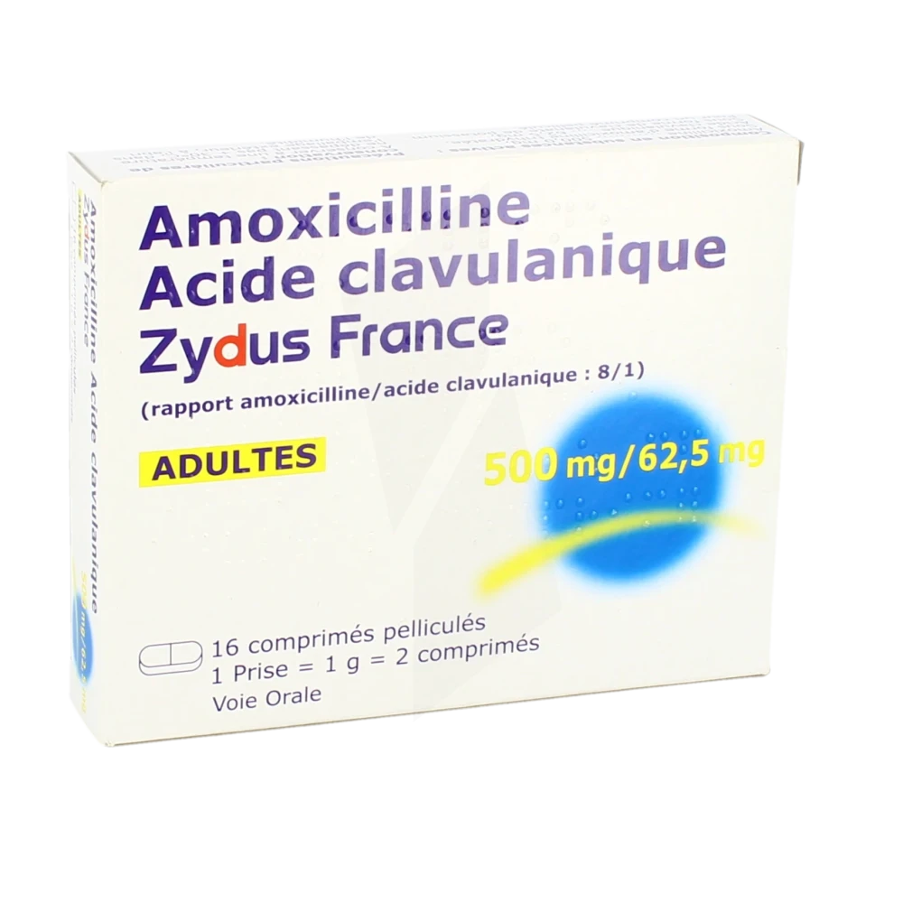 Amoxicilline/acide Clavulanique Zydus France 500 Mg/62,5 Mg Adultes, Comprimé Pelliculé (rapport Amoxicilline/acide Clavulanique: 8/1)