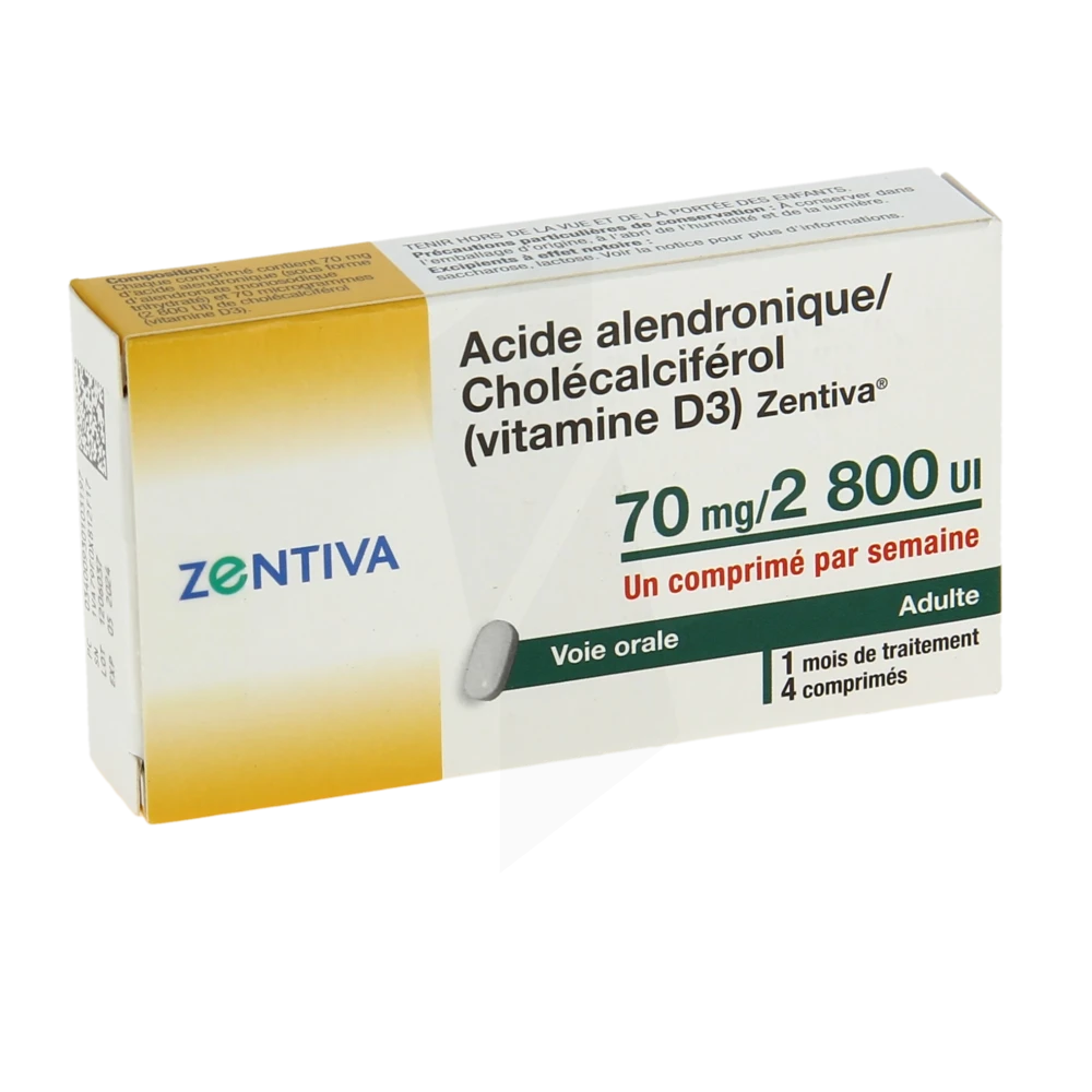 Acide Alendronique/cholecalciferol (vitamine D3) Zentiva 70 Mg/2 800 Ui, Comprimé